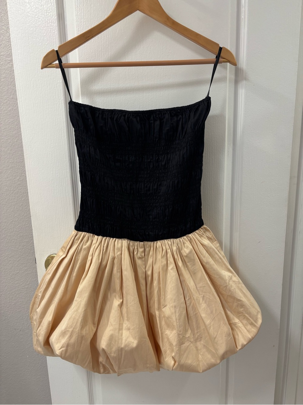 Smocked Strapless Bubble Dress Black & Champagne Homecoming Party